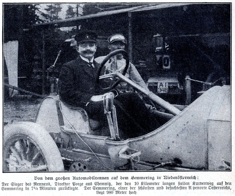 Pöge als Sieger des Semmering-Rennens 1907