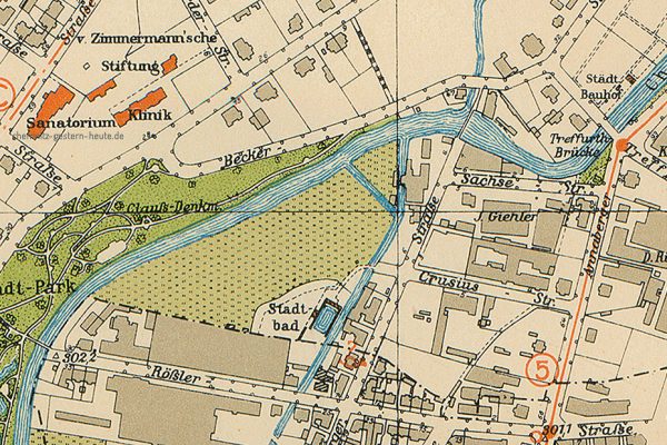 Ausschnitt des Chemnitzer Stadtplanes 1935 mit der fortgeschrittenen Bebauung