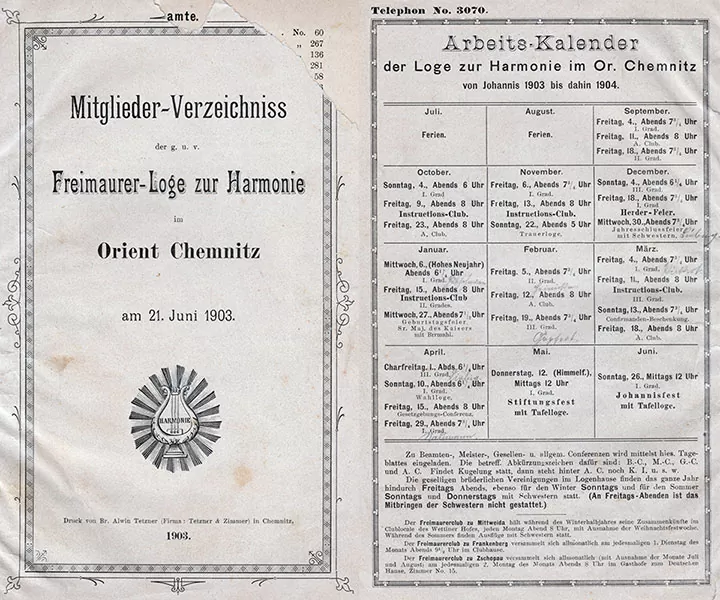 Mitgliederverzeichnis und Arbeitsplan der Loge 1903-1904