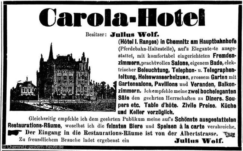 Annonce Eröffnung Carola-Hotel Chemnitz 1885